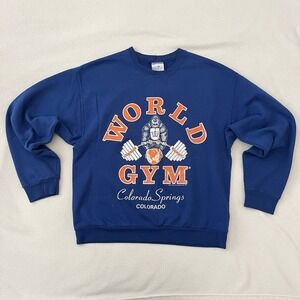 Vintage World Gym Colorado Springs Crewneck Sweatshirt Blue Orange Icon Gorilla